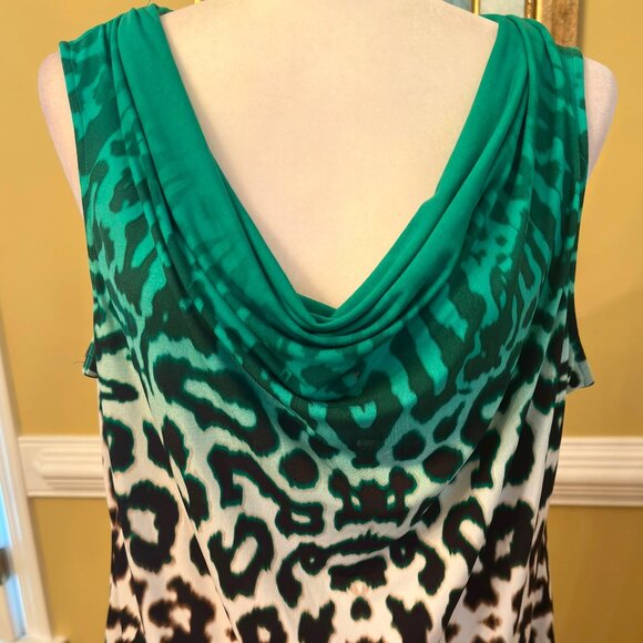 Stunning Calvin Klein Womens Cowl Neck Top Green White Black XL - Picture 1 of 4